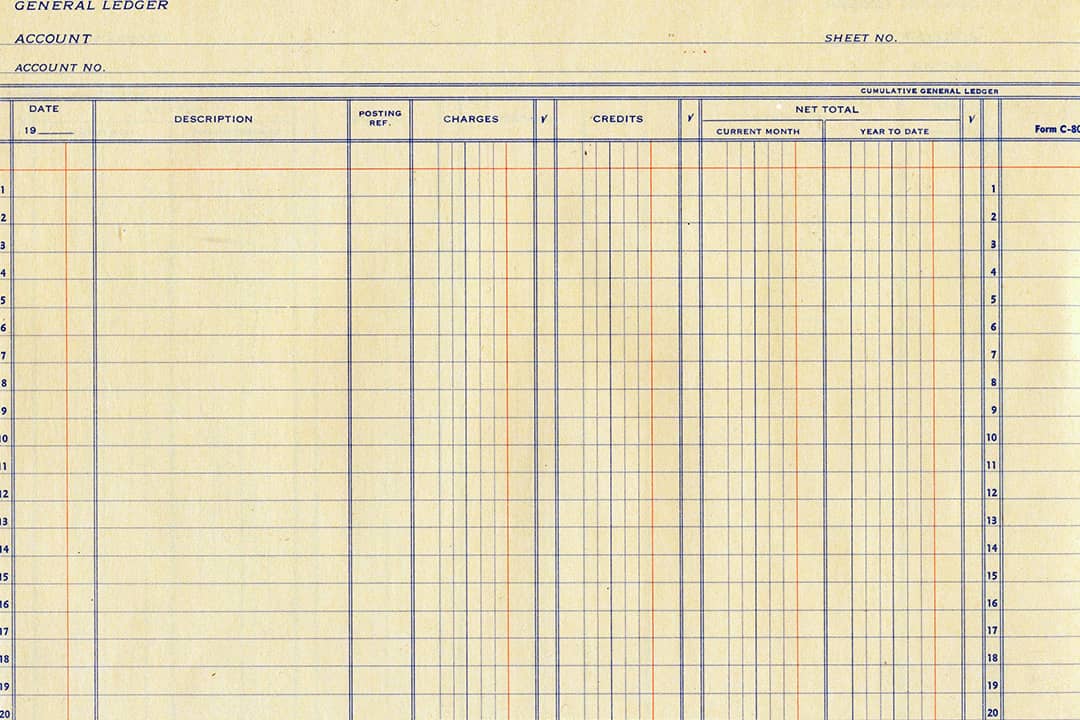 A vintage blank page of an accounts payable general ledger.